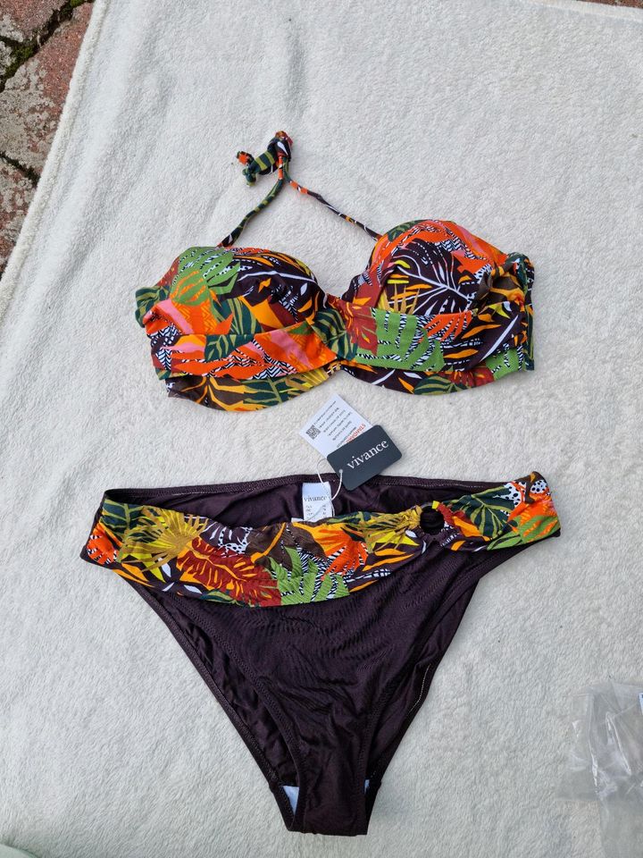 VIVANCE Bügel Bandeau Bikini Gr.42 Braun bedruckt floral in Springe