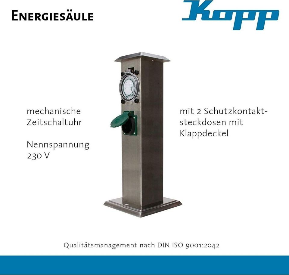 Kopp® Gartensteckdose mit Zeitschaltuhr Edelstahl Steckdosensäule in Essen