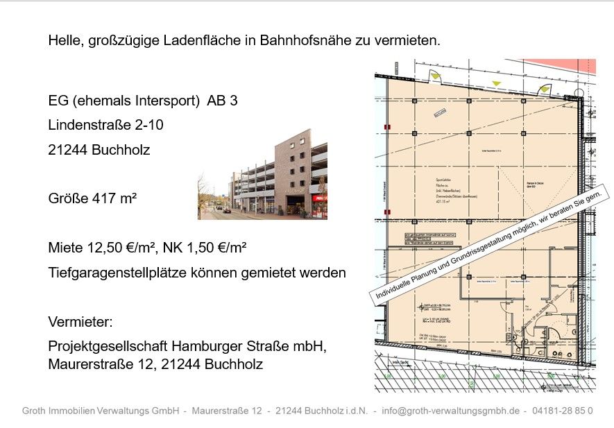 Zentrale, attraktive Mietfläche, 1A Lage, KABENHOF, ehemals Intersport in Buchholz in der Nordheide