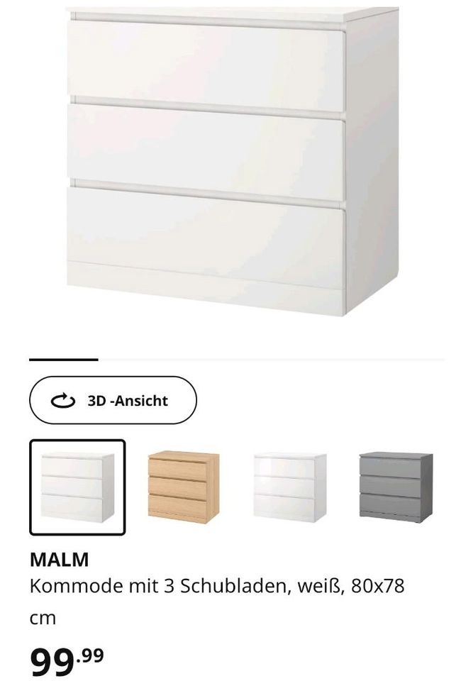 80x78 Malm kommode ikea weiß mit blauen schubfächern in Naunhof