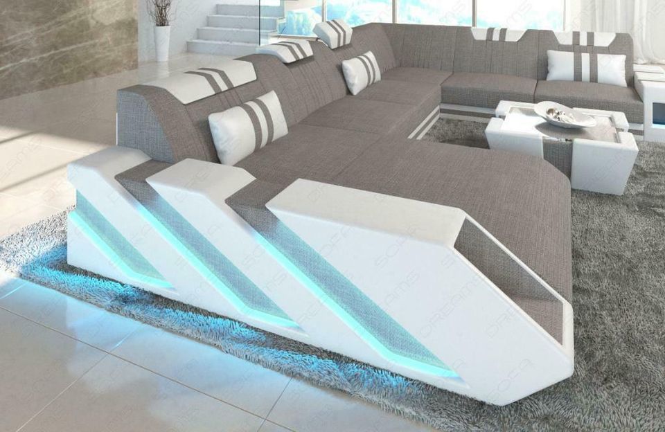 Stoff Sofa Couch Wohnlandschaft Apollonia XXL mit LED Beleuchtung in Berlin