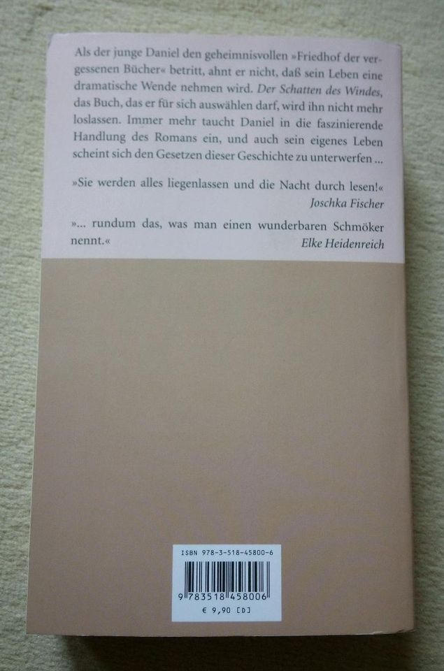 Buch Der Schatten des Windes Carlos Ruiz Zafón ISBN 9783518458006 in Gerlingen