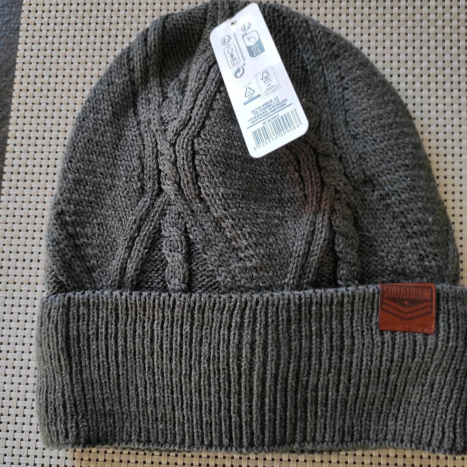 NEU**warme Herren Beanie Strickmütze Mütze Vlies gefüttert grau in Nordhorn