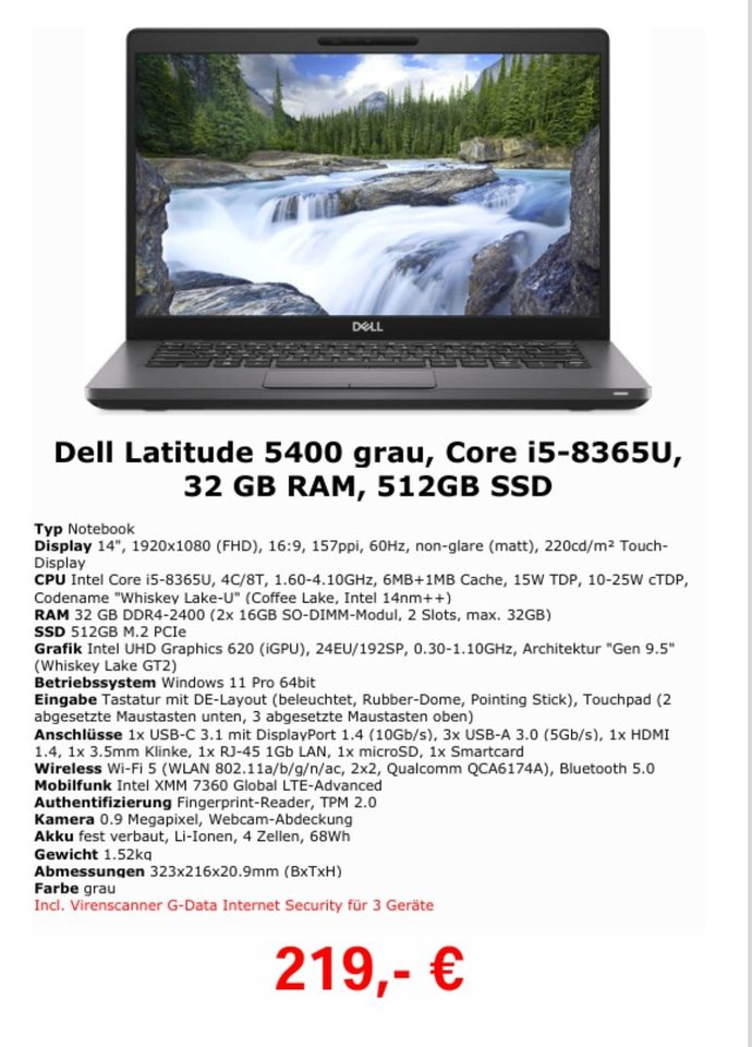 14"- Laptop Dell Latitude 5400, Intel Core i5-8365U, 32 GB RAM in Bamberg