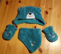 Baby Winterset: Mütze, Halstuch und Handschuhe, türkis, Bär Nordrhein-Westfalen - Niederkassel Vorschau