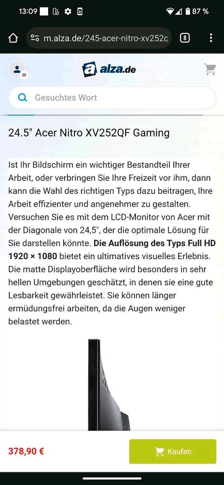 Gaming Bildschirm Acer Nitro 24.5 zoll 360hz/390hz in Garding