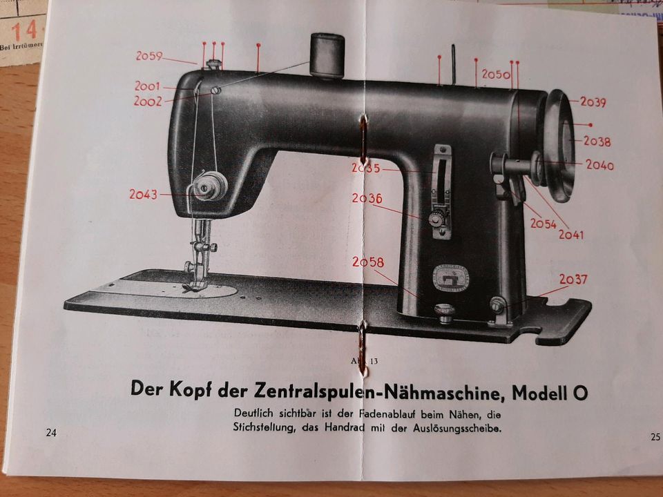 Gebrauchsanleitung für Zentralspulennähmaschine von 1957 in Jessen (Elster)
