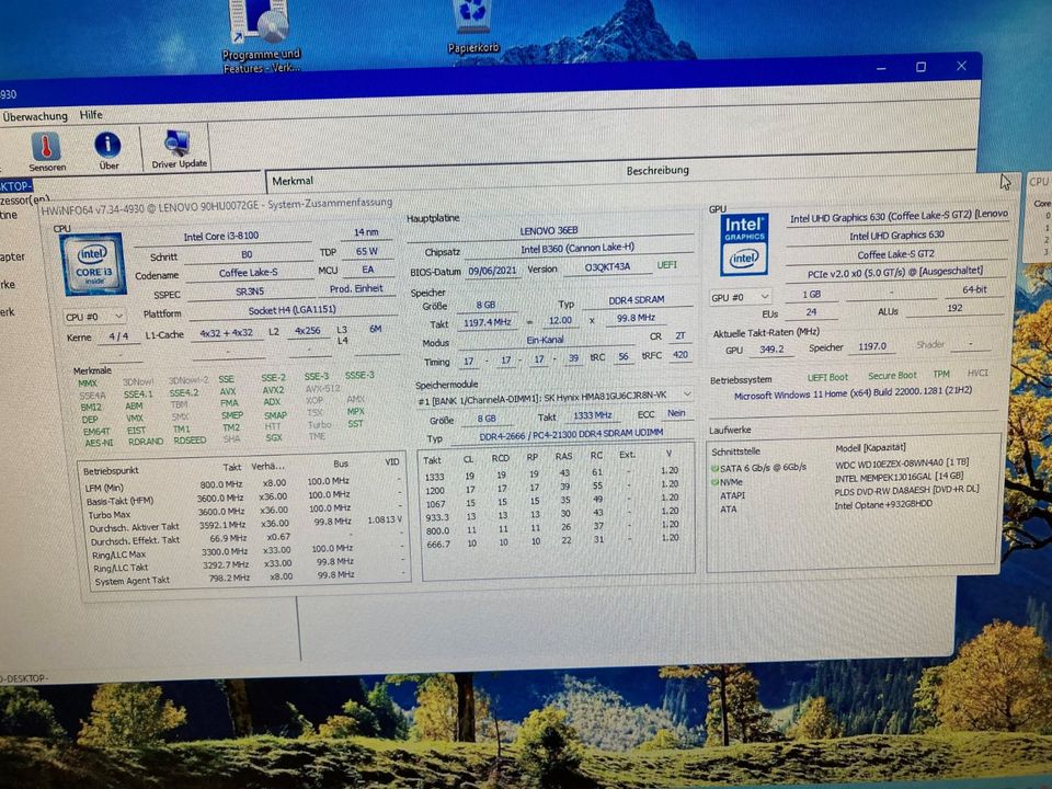 Desktop PC Lenovo/IdeaCentre I3-8100,8GB,1TB, WIN11, Monitor... in Dießen