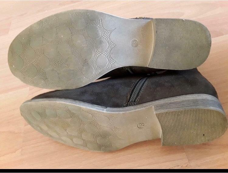 Stiefeletten, braun / dunkelgrün, Wildlederoptik, Herbstschuh in Erkrath