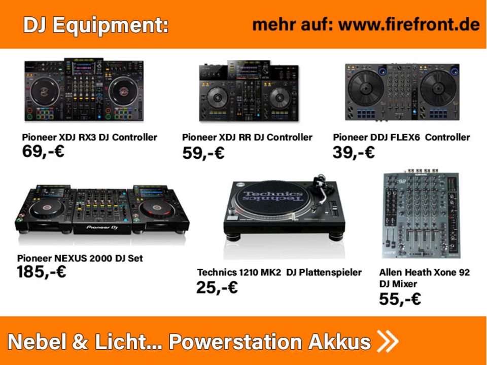 Technik Verleih: Musikanlagen, SOUNDBOKS, PA-Anlagen, OPEN AIR AKKU, SOUNDSYSTEM, POWERSTATION, DJ CONTROLLER PIONEER, NEBELMASCHINEN, STROMGENERATOR, LICHTEFFEKTE /// MIETEN RENTAL BERLIN FireFront in Berlin