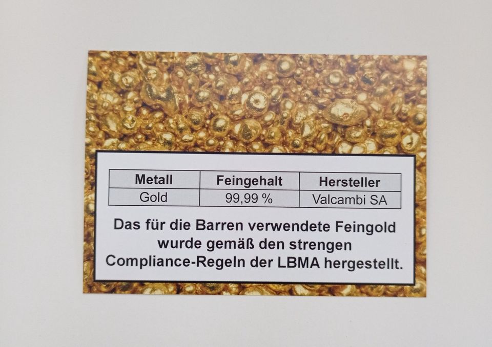 Valcambi 1 Gramm 999.9 Goldbarren Gold Geschenk Vielen Dank Thank in Fürstenau