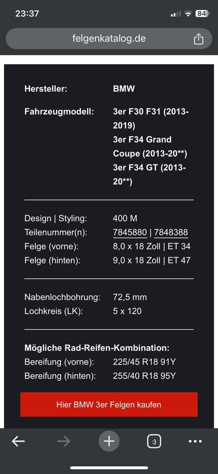 BMW F30 F31 F34 F32 F33 F36 M Felgen Bridgestone NEU 225 255 in Nagold