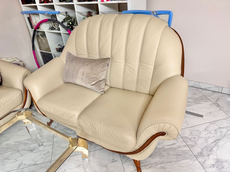 Sofa Sitzgarnitur 3+2+2 echtes Leder italienisch Nieri neu beige in Hamburg
