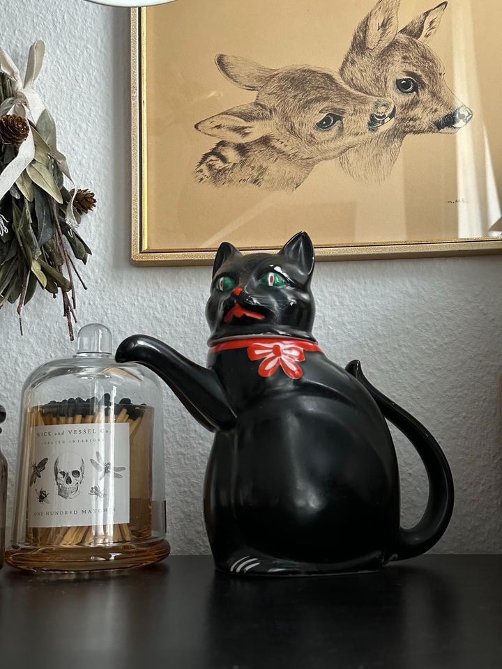 Teemuseum Exemplar/Lucky Schwarze Katze/Kultige Porzellan Teekane in Leipzig