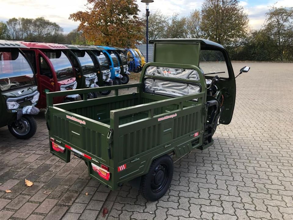 3Rad AMR Elektro Cargo mit Kabine APE Pritsche Kipper 400 Big Volta TUKTUK Lastendreirad TUCK TUCK MEGA CABIN Geco Stormborn Green Speed Lastenrad Futura Elektrofrosch Frosch Runner Greenspeed Tuk Tuk in Neukirchen