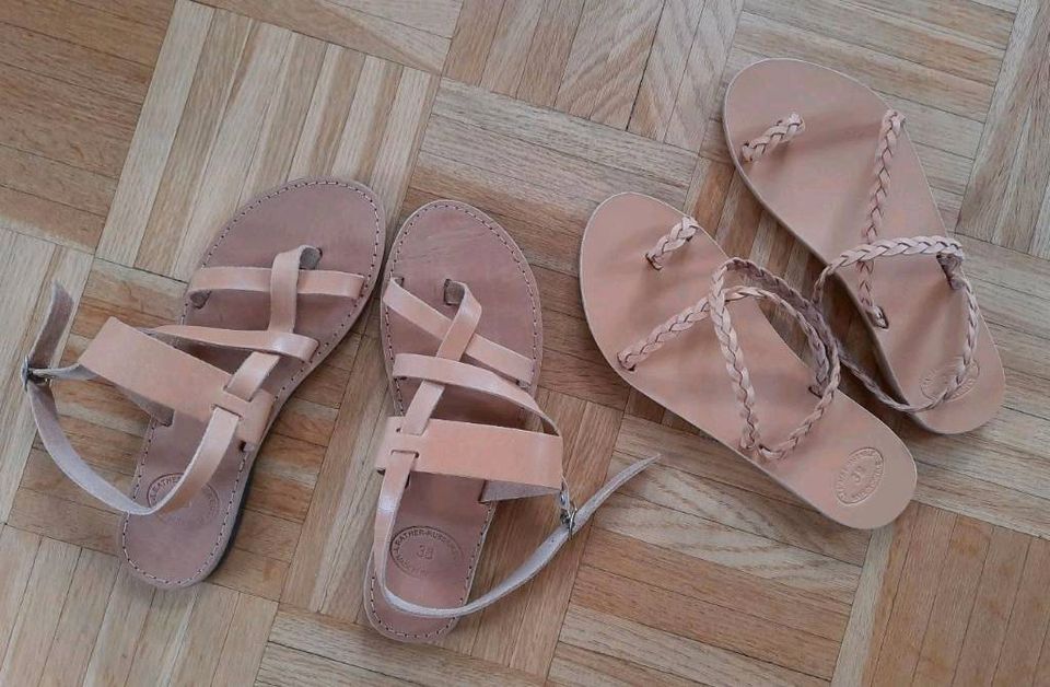 NAGELNEUE Echtleder Sandalen 38 Leder Handmade aus Griechenland in Marbach am Neckar