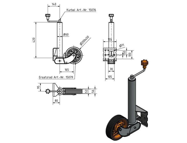 Stützrad Automatik Ø 60 mm 500kg 510mm Autoanhänger Anhänger⭐NEU⭐ in Hamm