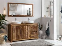 Massivum Badmöbel Set 2-teilig Badschrank Palisander Möbel Leeston Massivholz Holz Badezimmer Bad Waschtisch lackiert Unterschrank Waschtisch mit Spiegel Doppelwaschtisch massiv Badset braun Leipzig - Großzschocher Vorschau