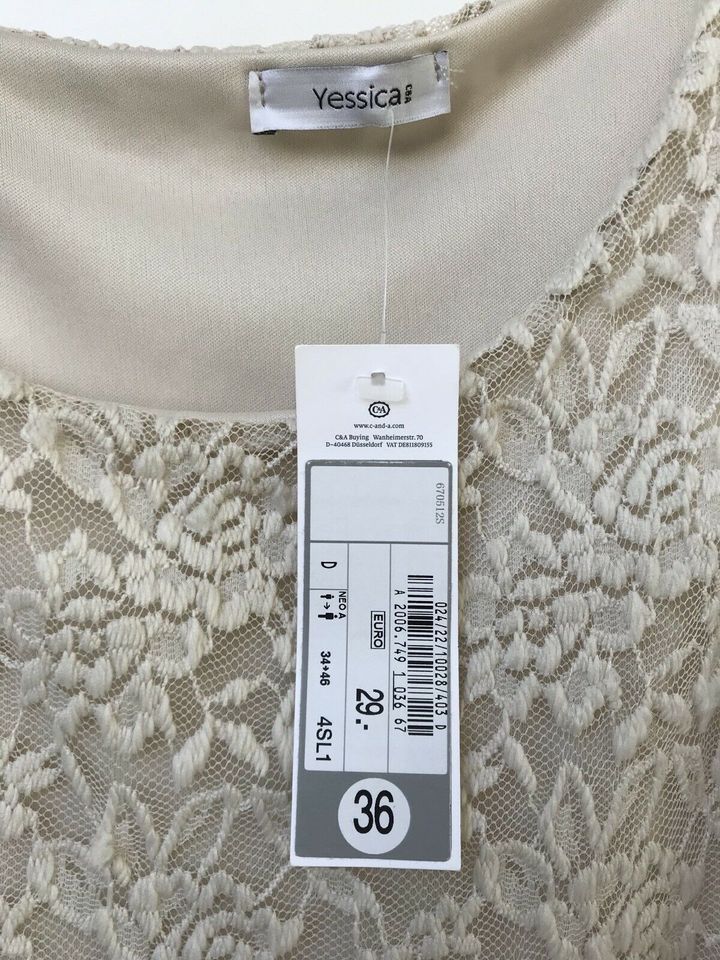 NEU Kleid Yessica C&A Mittellang Knielang Spitze Beige Weiß 36 S in Gärtringen