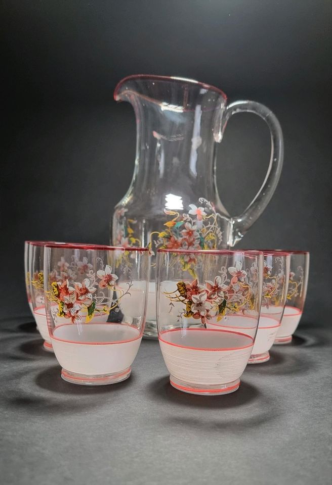 Vintage Saft Most Limonaden Krug & Gläser Set | Emaille Malerei in Wiesloch