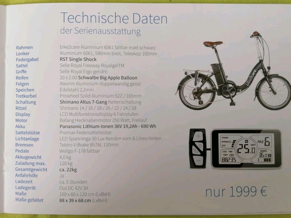 E-Bike, Klapprad, bike2care in Engelstadt