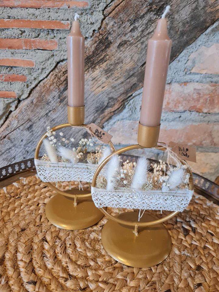 GlückStück Kerzenständer mit Trockenblumen Gold Natur in Epfendorf