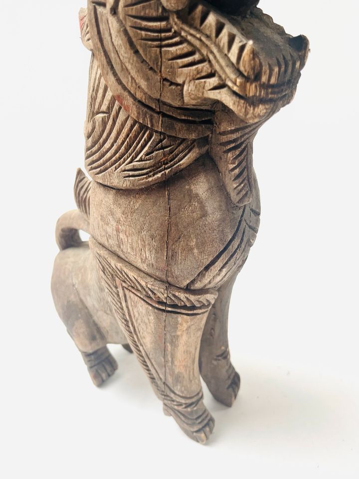 Asiatische Holzfigur Drachen Hund Tempelwächter Holz 42 cm in Schwarme