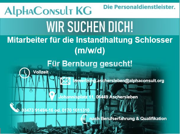 Mitarbeiter für die Instandhaltung Schlosser (m/w/d) für Bernburg in Bernburg (Saale)