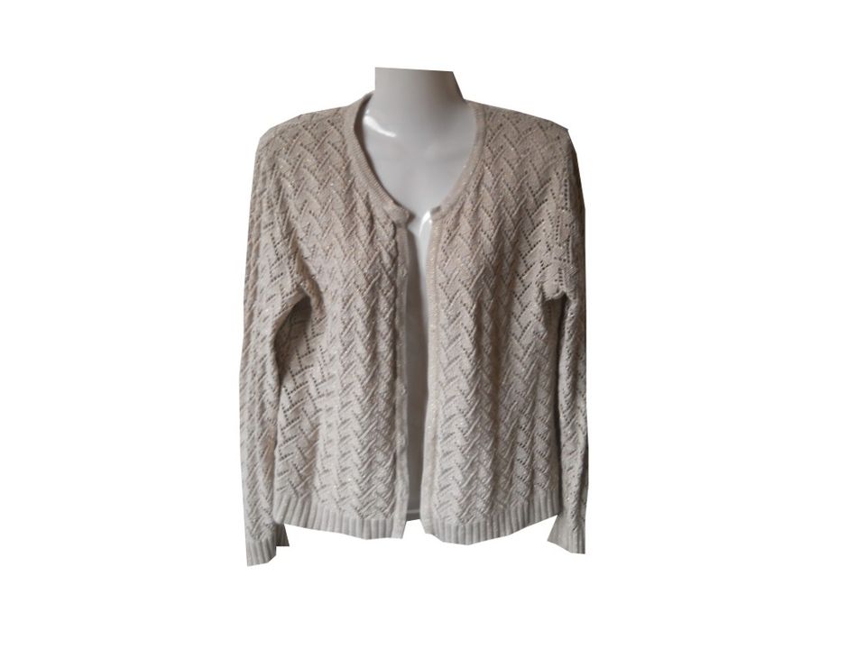 Strickjacke Cardigan Glitzer Lurex Ajourmuster beige Gr. S in Sarstedt