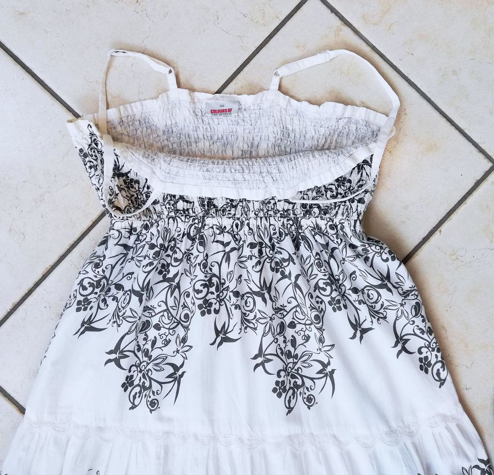 BENETTON Kleid Sommerkleid 100% BW Gr. 36 weiß & grau SEHR GUT in Neuwied