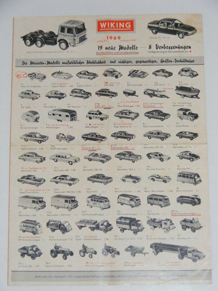 Wiking Modellbau Katalog Bildpreisliste 1969 H0-Maßstab in Bippen