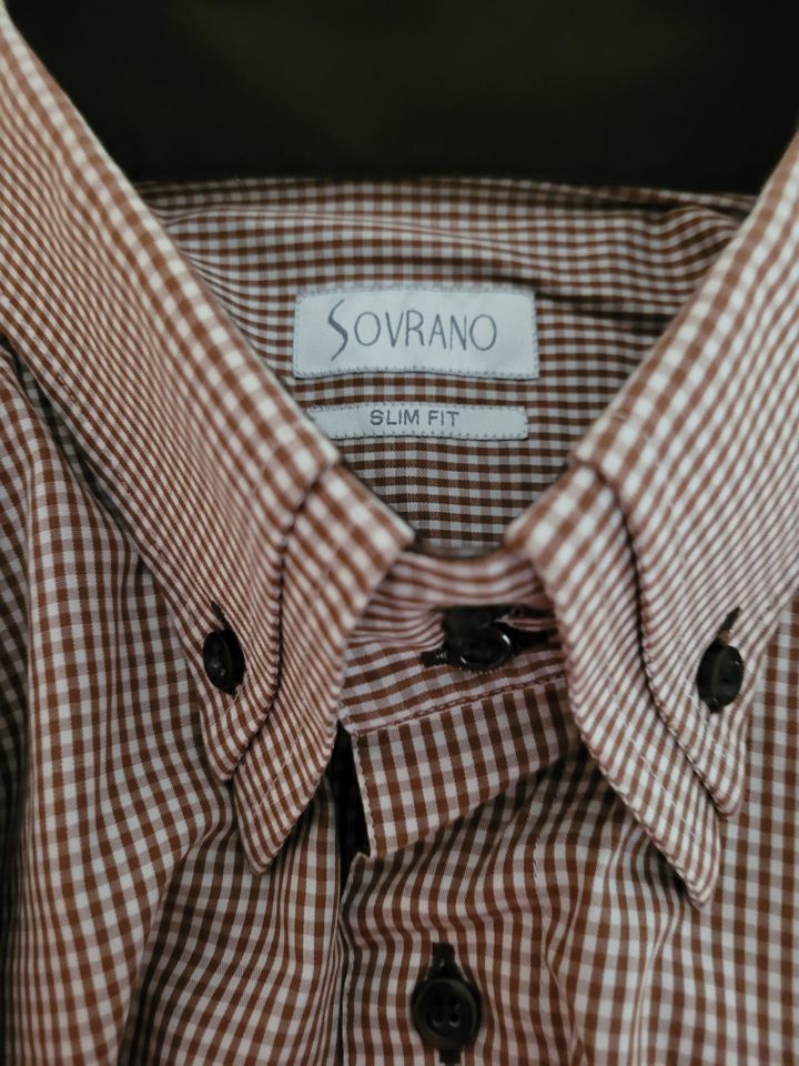 Sovrano Herrenhemd braun weiß Slim Fit neuwertig in Aachen