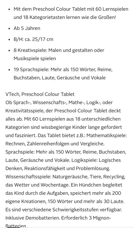 Preschool Colour Tablet von Vtech- letzter Preis in Maintal