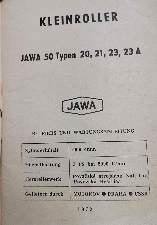 Betriebs und Wartungsanleitung Java 50 in Hofgeismar