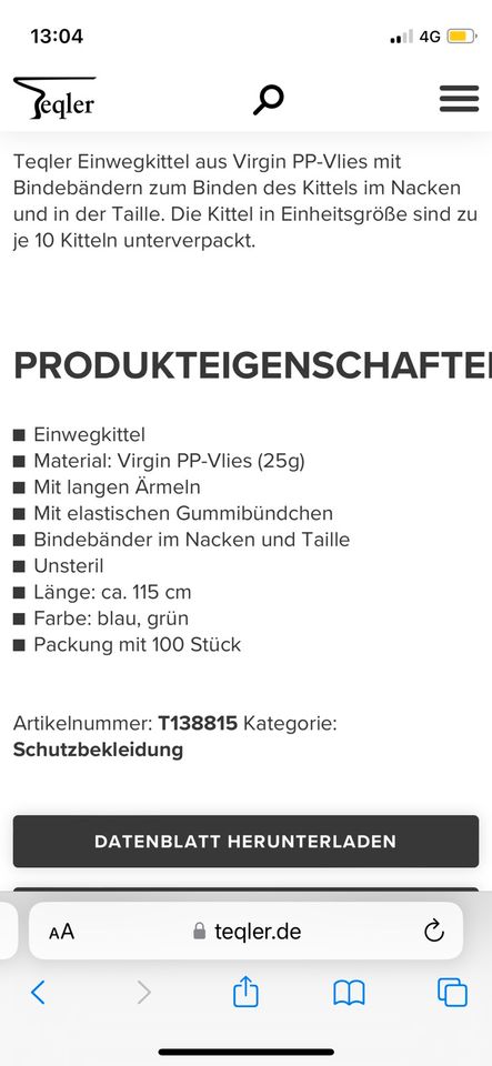 Einmal-Kittel aus Vliesstoff Kittel für die Pflege in Chemnitz