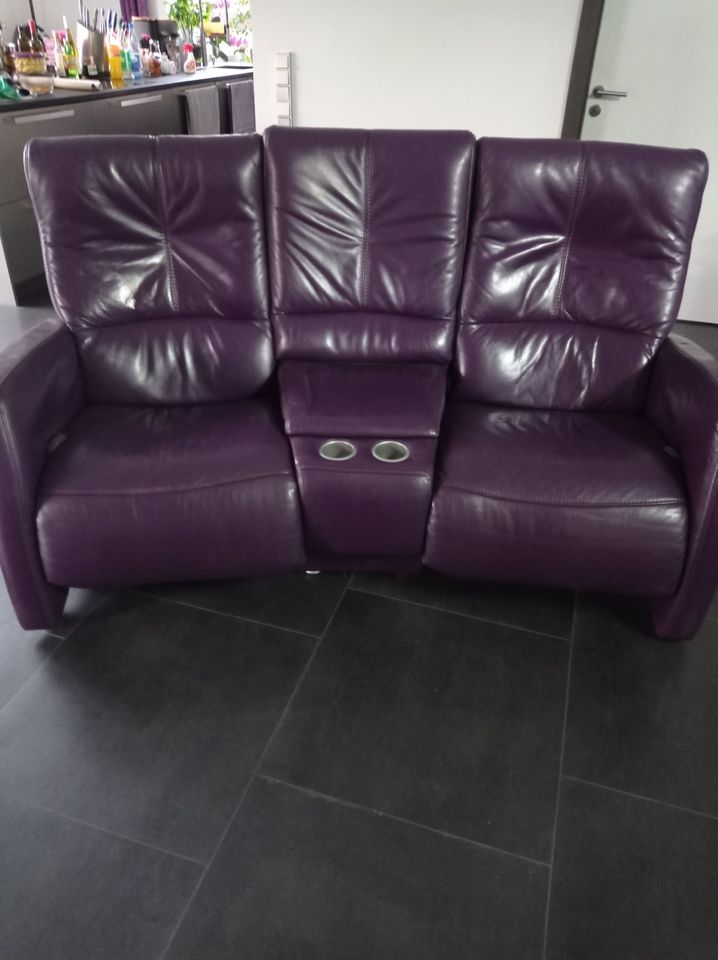 2 Vollleder Sofas Couch Ledercouch ein Sessel mit Relaxfunktion in Gründau