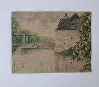 Original Aquarell Landschaft See Brücke 33 x 25 cm Schleswig-Holstein - Groß Wittensee Vorschau