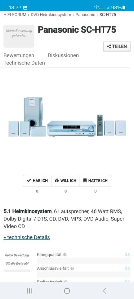 Panasonic SA-HT75 Home Theater DVD-Player, Heimkinosystem in Dresden