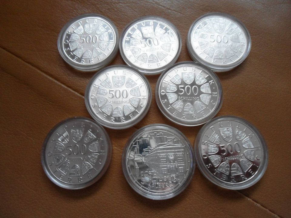 8 Stück 500 Schilling Münzen Österreich 1984 bis 1991 PP in Leinefelde-Worbis