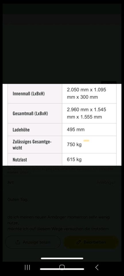 Anhänger zu Mieten Leihen 750kg in Stuttgart