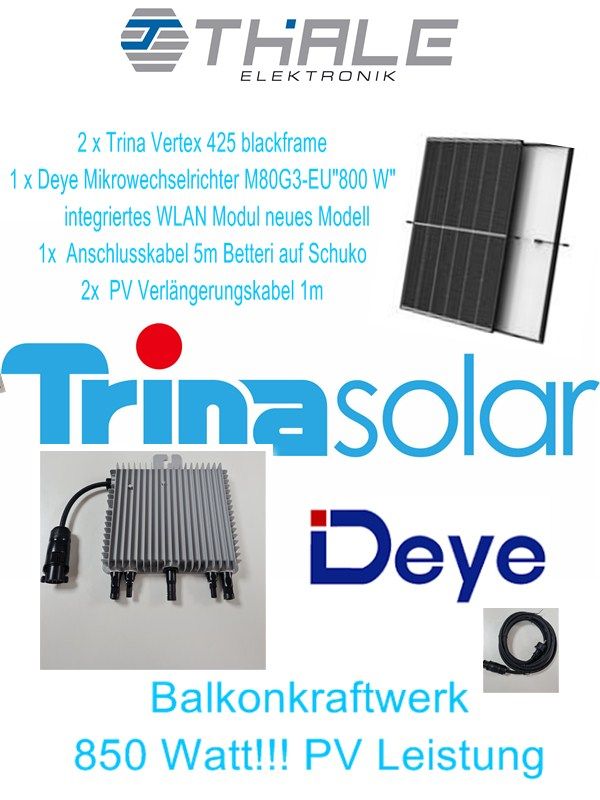 Balkonkraftwerk 860 W TRINA Solar+DEYE 800W neues Modell in Fürstenau