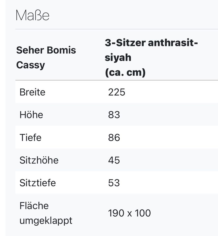 Sofa schlaf Couch Seher Bomis Cassy 3-Sitzer anthrasit-siyah in Hamburg