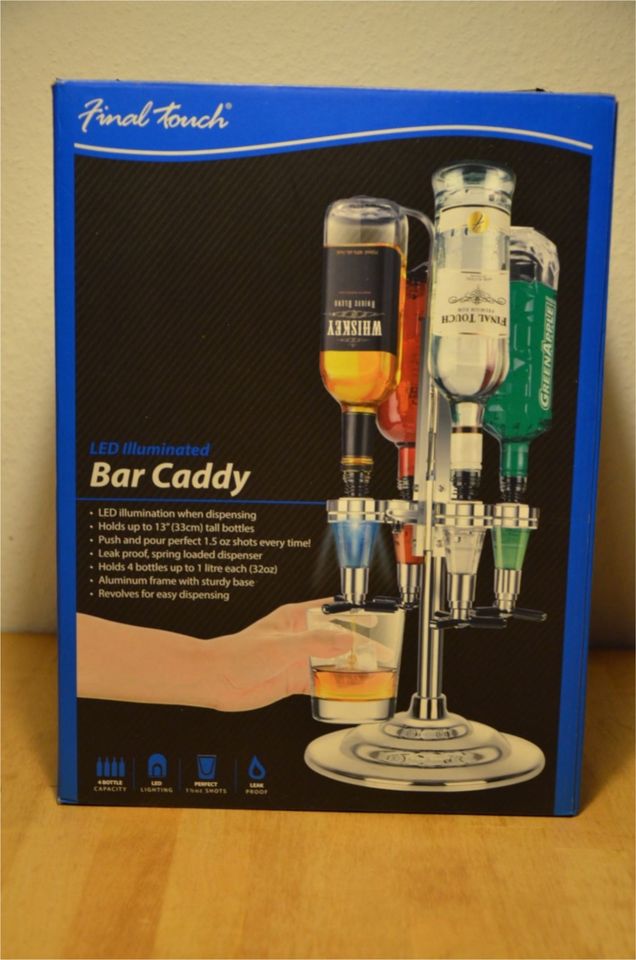 Final Touch LED Aluminum 4 Bottle Illuminated Bar Caddy