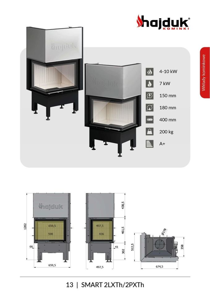 Kamineinsatz SMART 2LXTh + 2PXTh 7KW L-Kamin Hajduk LDF-Kamine in Schleswig