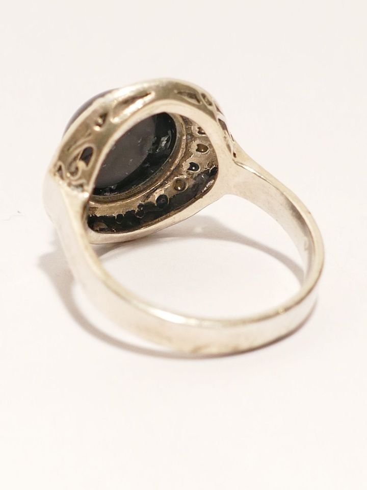 925 Sterling Silber Fingerring Gr. 19 Zirkonia + Onyx Klassiker in Bochum