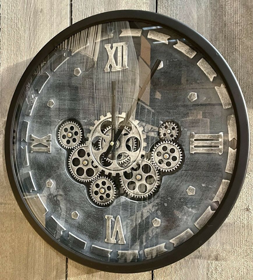 Wanduhr Zahnrad Zählwerk schwarz 50 cm Metall NEU Wand Küchen Uhr in Wermelskirchen