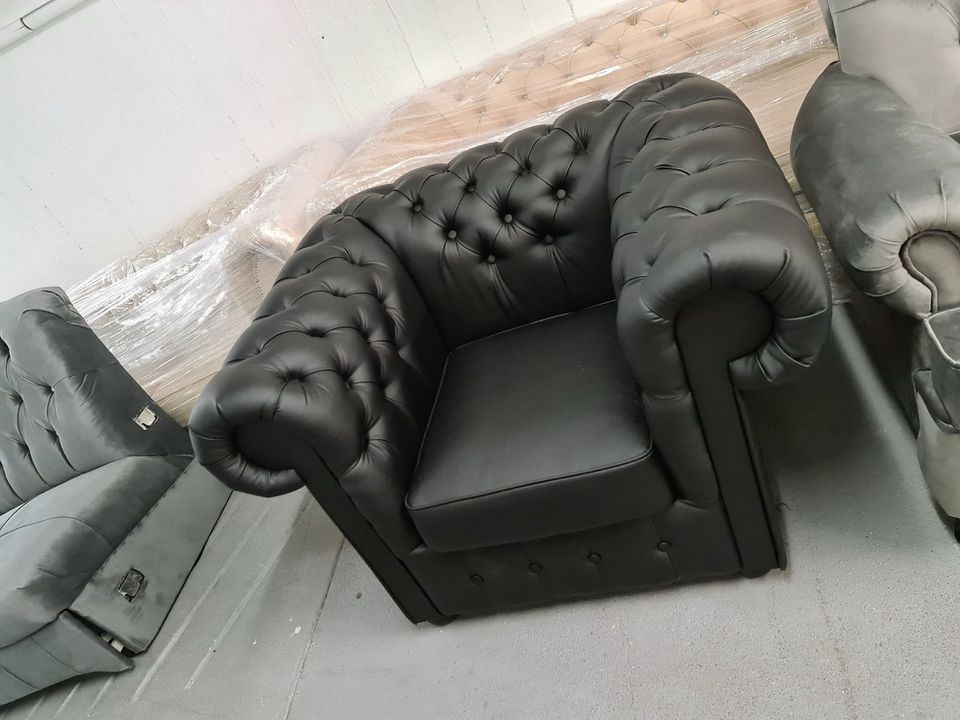 Sofa Couch Garnitur 321 Eckcouch Ecksofa Chesterfield Classic Windsor Echtleder Samtstoff Neu Vintage Old Style Bett Stuhl Sessel top Qualität Garantiert In DE Hergestellt in Berlin