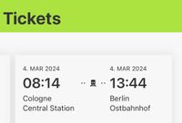 Zugticket Fahrkarte Köln Berlin 04.03.2024 Düsseldorf Bielefeld Friedrichshain-Kreuzberg - Friedrichshain Vorschau