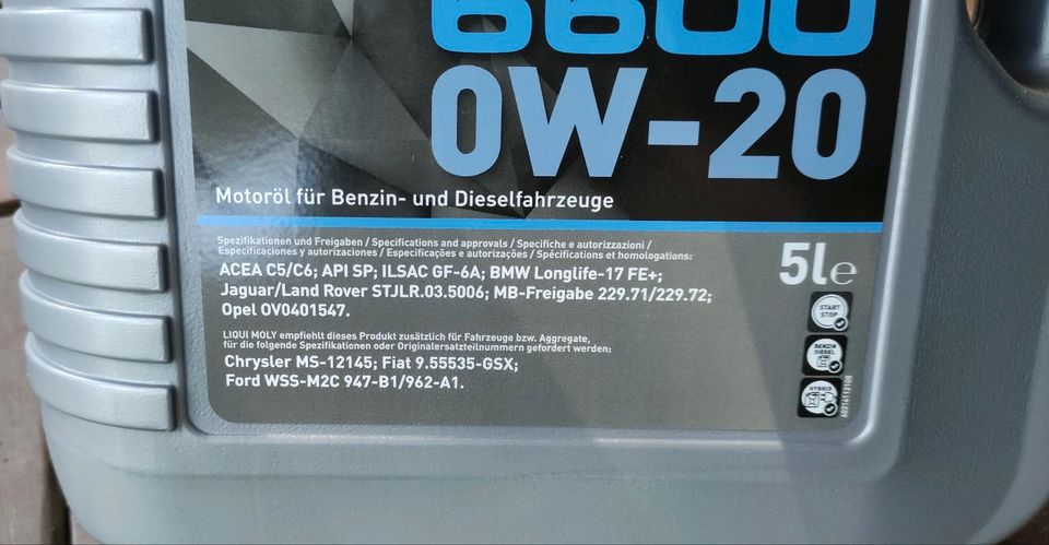 2 Liter Liqui Moly Top Tec 6600 0W-20 Motoröl in Mainz