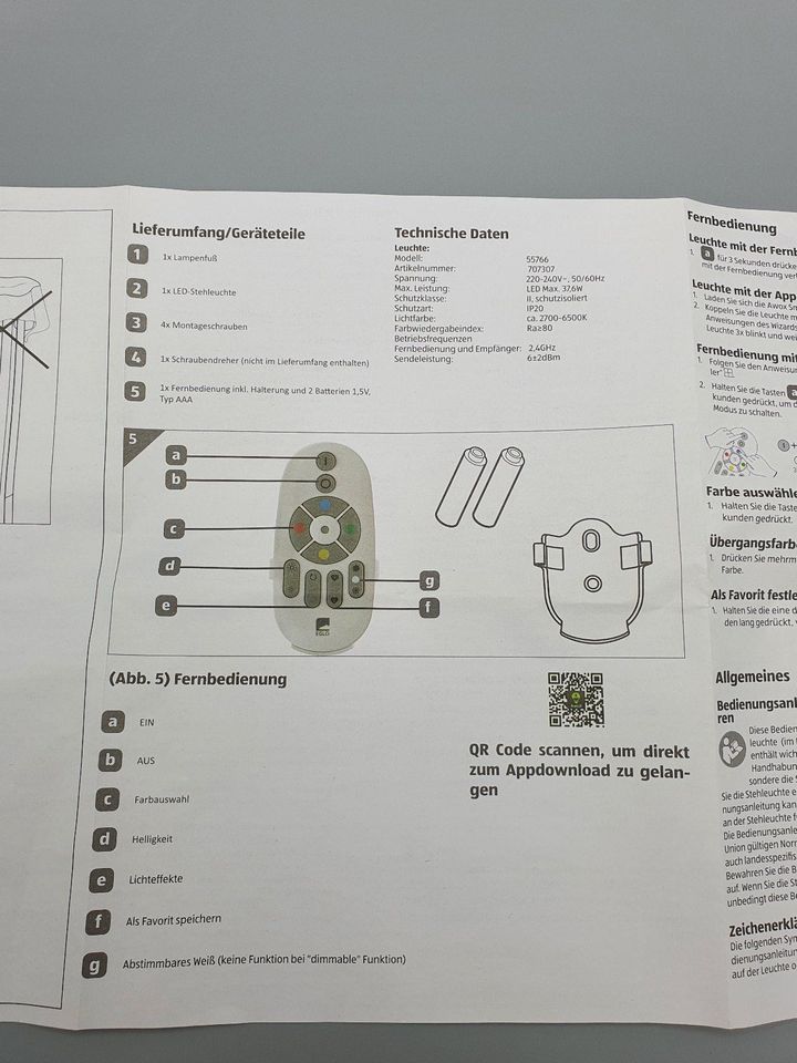 Edi-Light LED Stehleuchte Skyline Smart (Aldi 707307) RGB dimmbar in Möglingen 